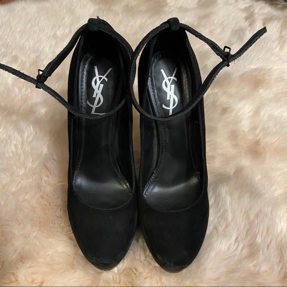 Kylie Jenner YSL Tribtoo Ankle Strap Platform Pump Suede Yves Saint Laurent Blac - Picture 3 of 6